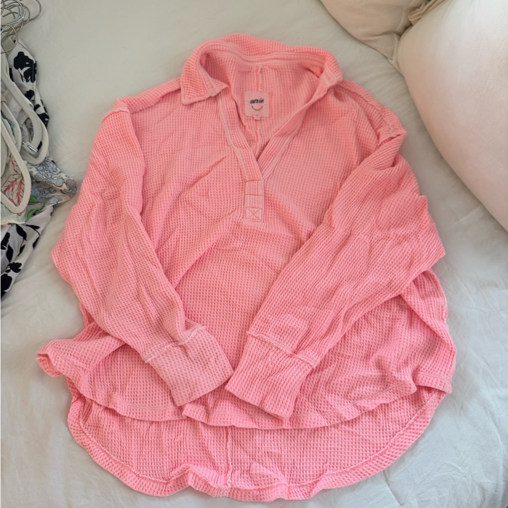 aerie Pink Waffle Knit top - Picture 4 of 5